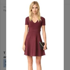 T by Alexander Wang Burgundy V‑Neck Fit & Flare Dress